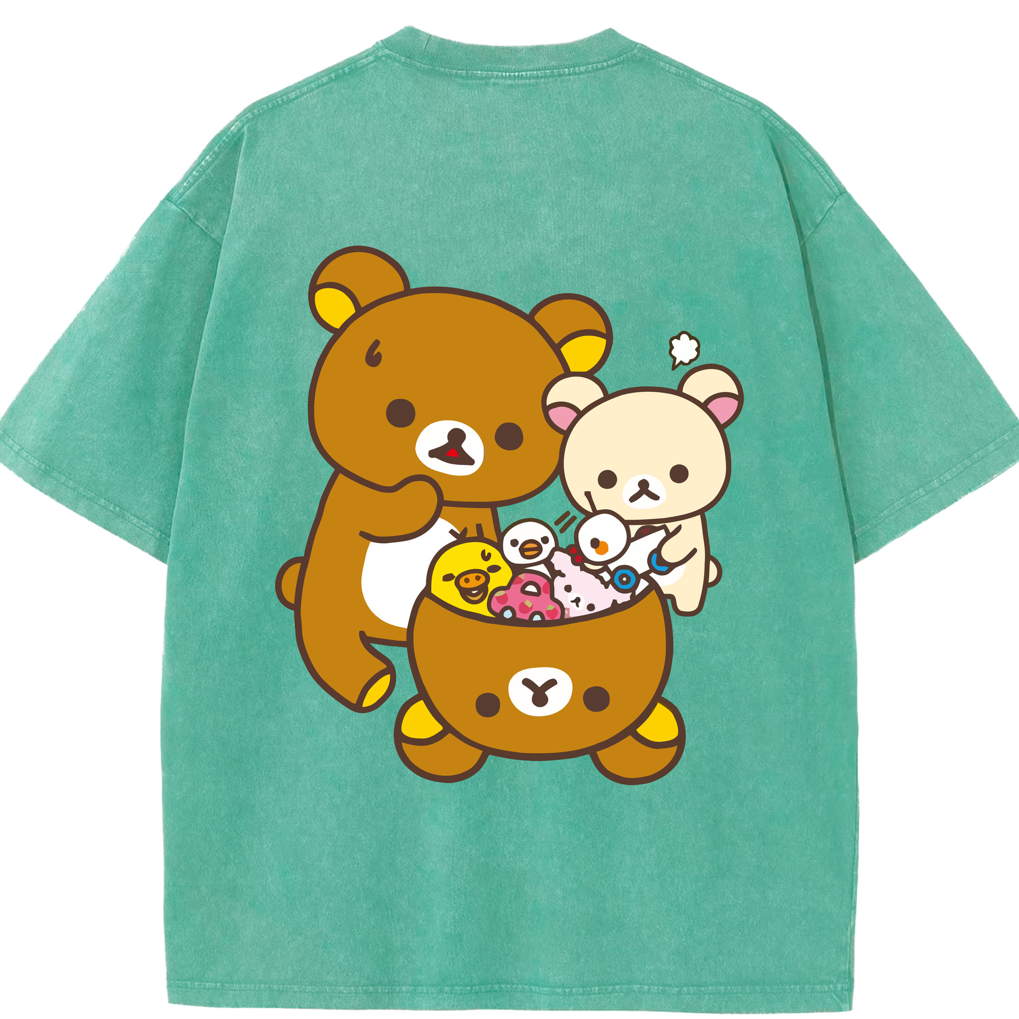 （画像用） リラックマ リラックマ キイロイトリ Rilakkuma Korilakkuma Kiiroitori 綿100% ヴィンテージ風 半袖Tシャツ（背面プリント）